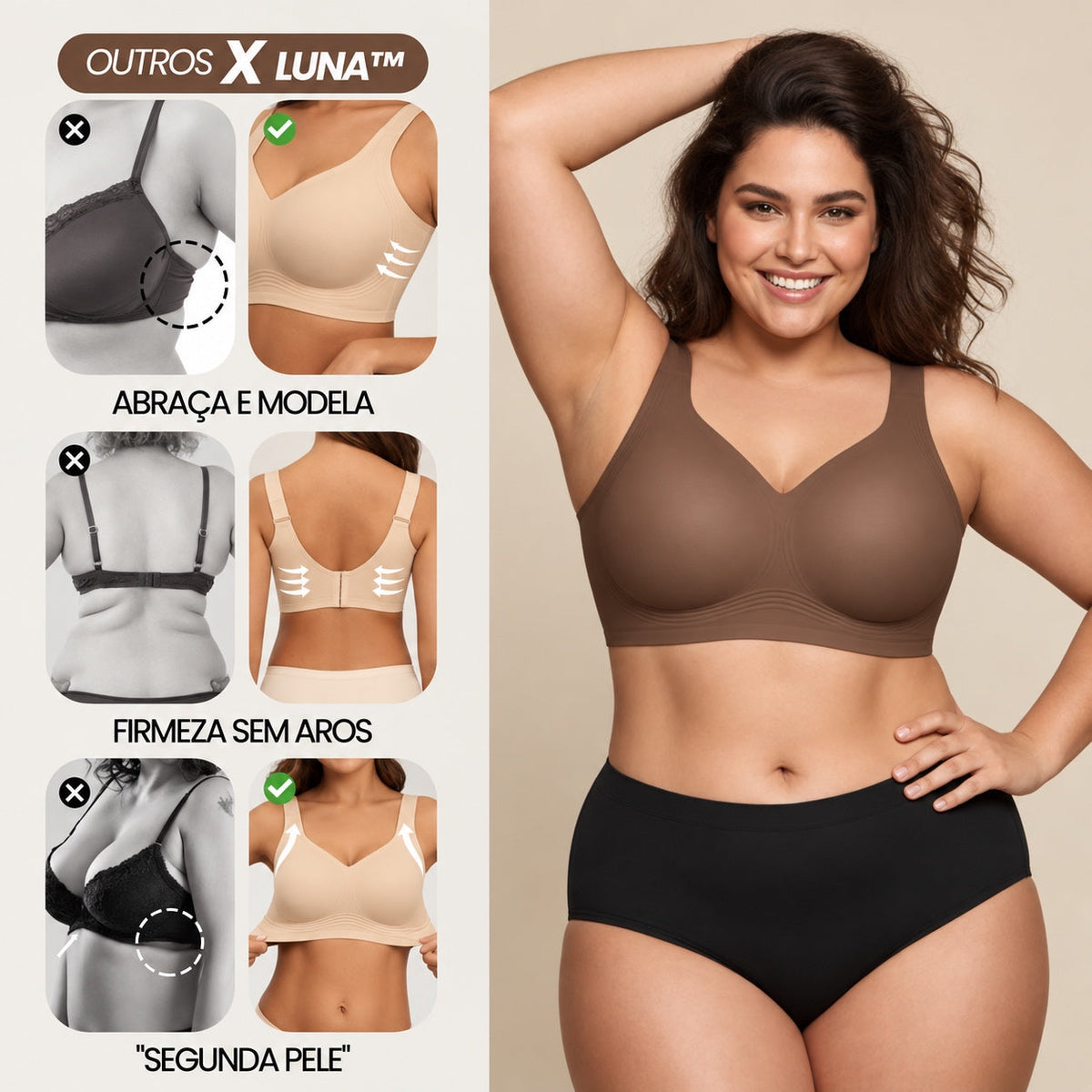 Kit 3 Sutiãs Luna Comfort™ - Efeito Invisível e Zero Marcas